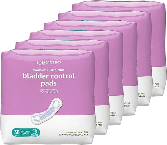 Amazon Basics Women's Incontinence Pads, Bladder 180 Count (6 Packs 30)