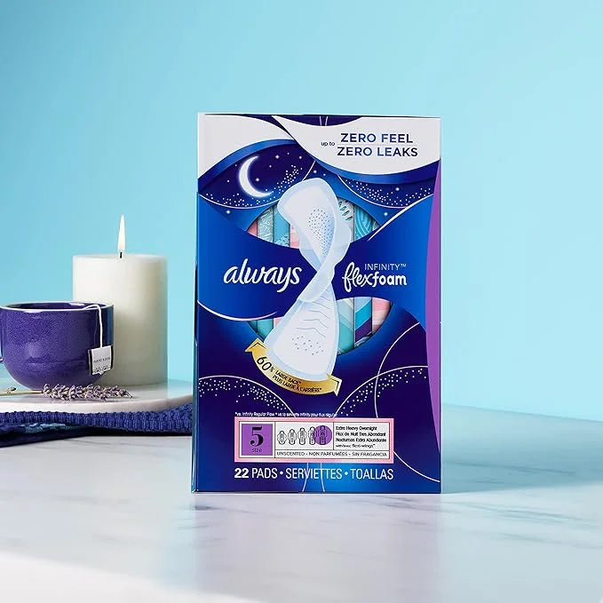 Always Infinity Feminine Pads for Women, 5 Extra 30 Count