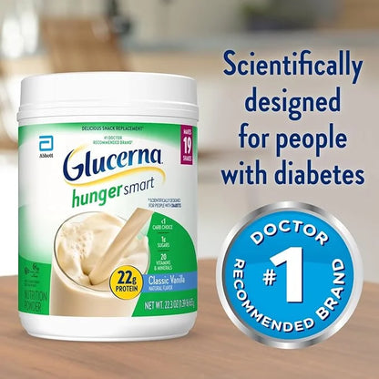 Glucerna Hunger Smart Powder, Diabetic Drink to Support Blood Sugar Management, 22g Protein, 130 Calories, Classic Vanilla...