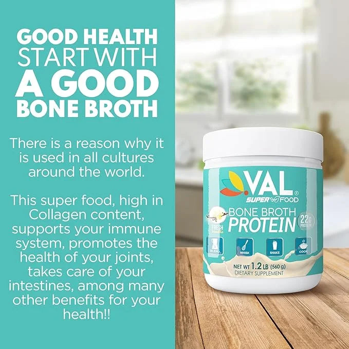 VAL Chicken Bone Broth Powder Protein, 22g Protein, 12g Collagen, 8g Inulin, Pea Protein & MCT Oil, Supports Healthy Skin,...