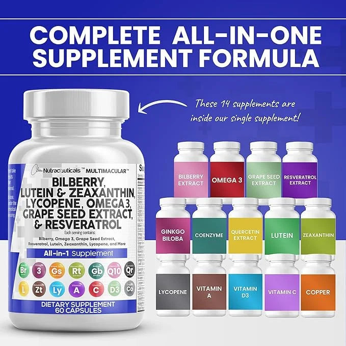 Eye Health Vitamins with Bilberry 6000mg 40mg Lycopene 40mg Resveratrol 3000mg Grape 6000mg Omega 3 4000mg 4000mg Astaxant...