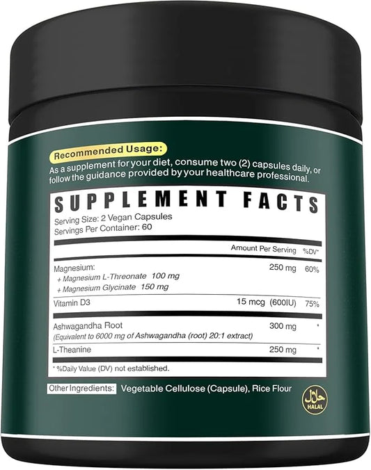 Relaxation & Restful Night with Magnesium D3, Ashwagandha 120 Vegan