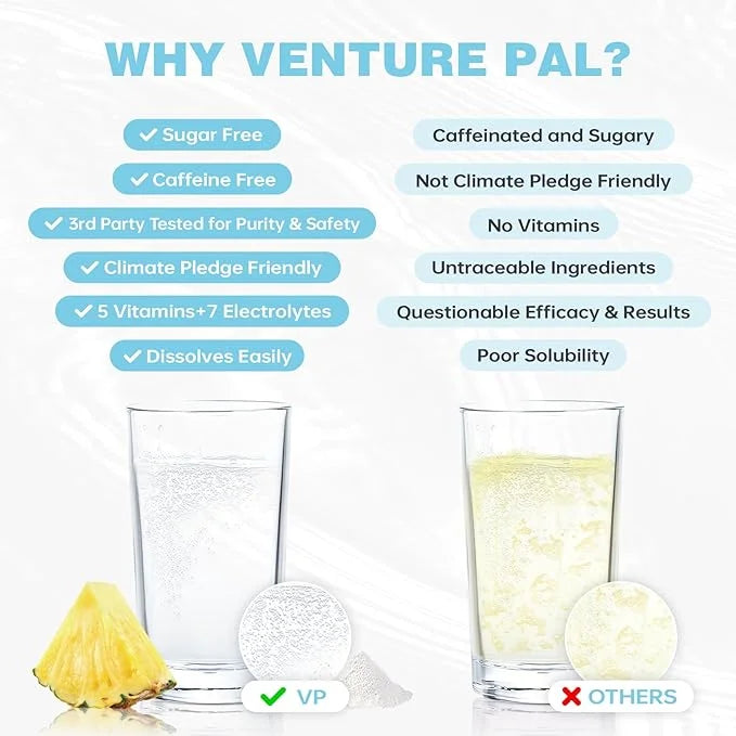 Venture Pal Sugar Free Electrolyte Powder Packets - Liquid Daily IV Drink Mix for Rapid Hydration & Party Recovery | 5 Vit...