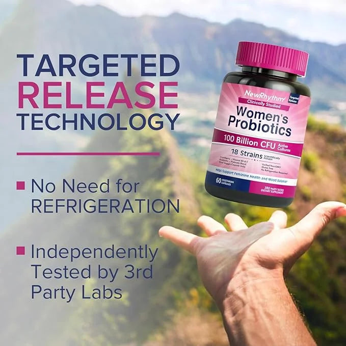 NewRhythm Probiotics for Women, P-5-P, Vitamin 100 Billion 18 Strains, 60 Capsules,