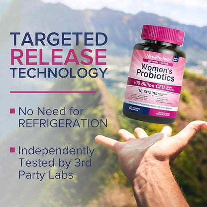 NewRhythm Probiotics for Women, P-5-P, Vitamin 100 Billion 18 Strains, 60 Capsules,