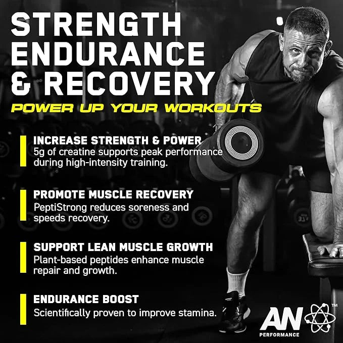 AN Performance Creatine + Peptide | Unflavored | 5g Creatine Monohydrate, 2.4g PeptiStrong | Gluten-Free, Low Carb, Low Fa...