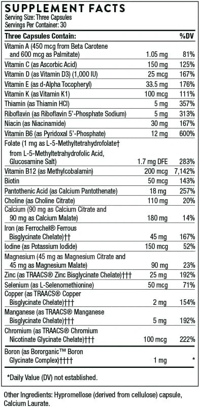THORNE Basic Prenatal 18 Vitamins 90 Capsules 30 Servings