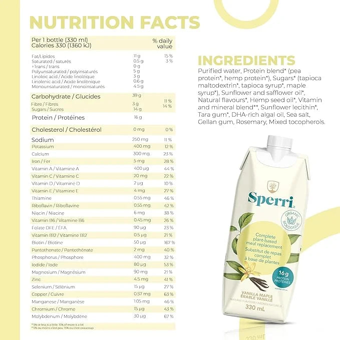 Sperri Plant-Based Meal Replacement Shake – Organic Protein Drink Made with Hemp & Pea Protein – Vegan Gluten-Free Dairy-F...