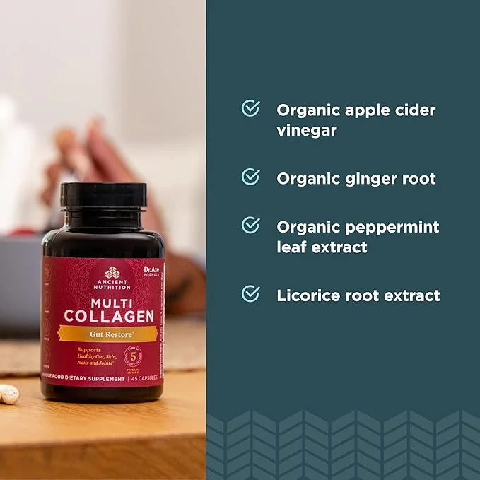Collagen Pills with Probiotics for Gut Health by Ancient Nutrition, Multi Collagen Capsules Gut Restore 90 Ct, Supports Gu...