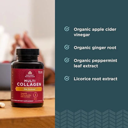 Collagen Pills with Probiotics for Gut Health by Ancient Nutrition, Multi Collagen Capsules Gut Restore 90 Ct, Supports Gu...