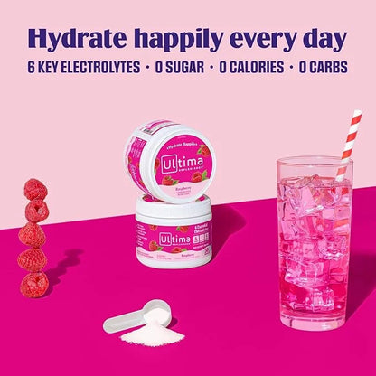 Ultima Replenisher Daily Electrolyte Powder Drink Mix – Raspberry, 30 Servings – Hydration Powder with 6 Key Electrolytes ...
