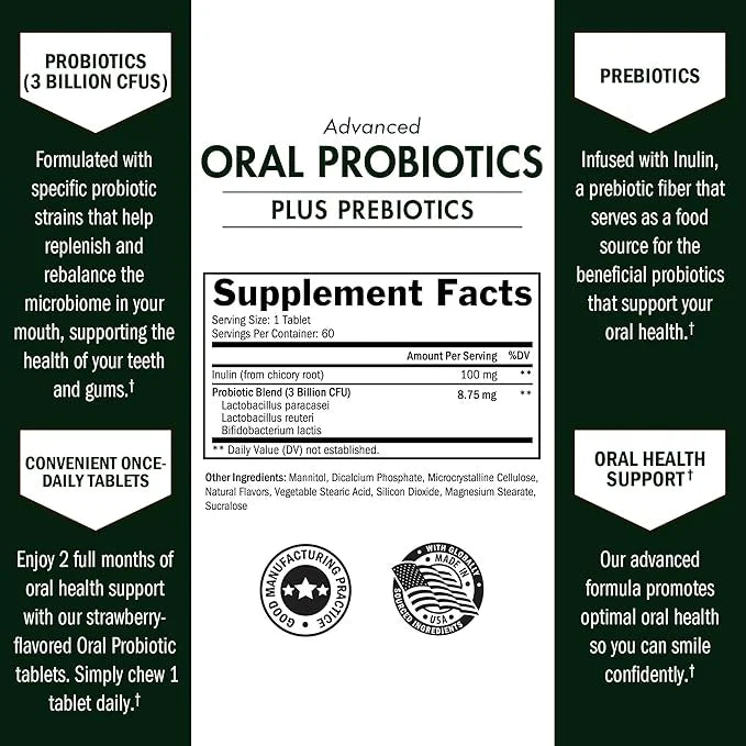 Oral Probiotics Supplement with Prebiotics - Supports Healthy Teeth Gums Mouth and Fresh Odorless Breath for Adults - Stra...