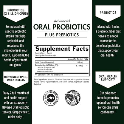 Oral Probiotics Supplement with Prebiotics - Supports Healthy Teeth Gums Mouth and Fresh Odorless Breath for Adults - Stra...
