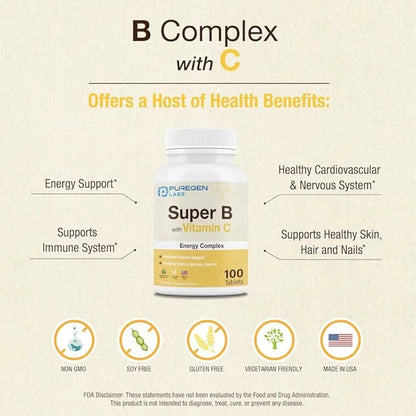 Puregen Labs Super B Energy Complex 3 Pack 300 Tablets