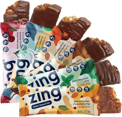 Zing Vegan Protein Bars Variety Pack - Top 6 Flavors, Gluten Free Nutrition Bars, High Protein & Fiber, Soy Free, Dairy Fr...