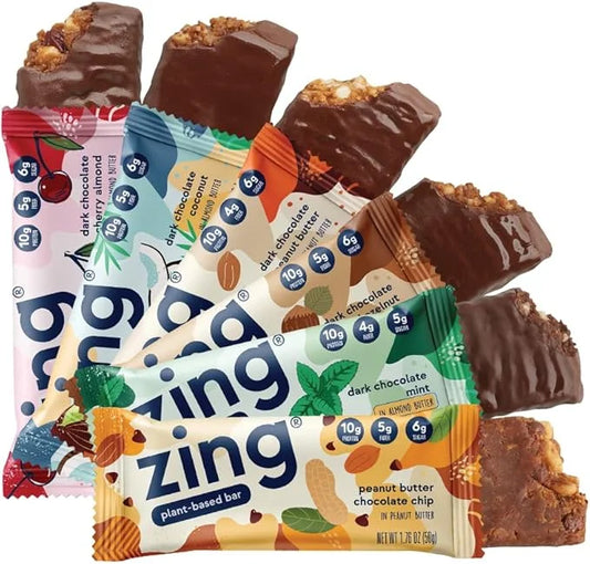 Zing Vegan Protein Bars Variety Pack - Top 6 Flavors, Gluten Free Nutrition Bars, High Protein & Fiber, Soy Free, Dairy Fr...