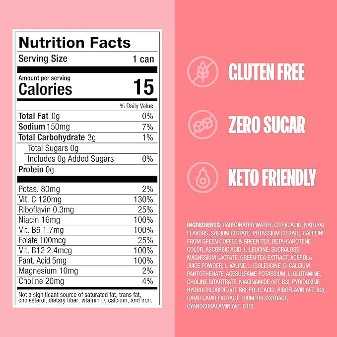 ZOA Zero Sugar Energy Drinks, White Peach - Sugar Free with Electrolytes, Healthy Vitamin C, Amino Acids, Essential B-Vita...