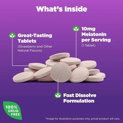 Natrol Fast Dissolve Melatonin 10 mg, Melatonin Supplements for Restful Sleep, Sleep Support for Adults, 75 Strawberry-Fla...