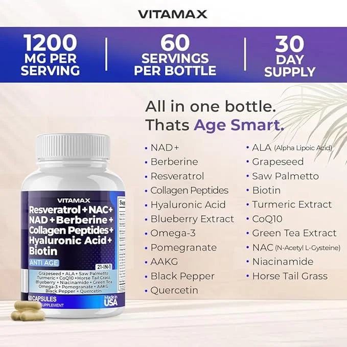 Resveratrol NAD+ Berberine Hyaluronic Acid 21-in-1 Women (60 Count 1)