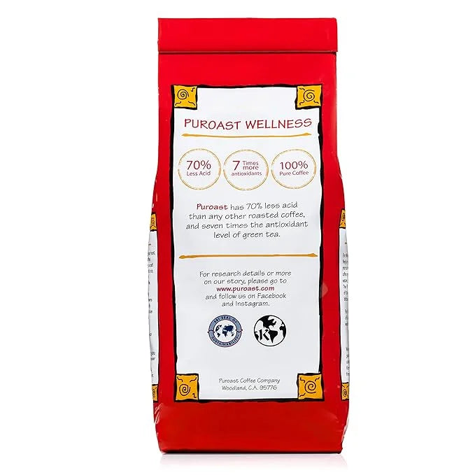 Puroast Low Acid Coffee Whole Bean | Mocha Java Whole Bean | Medium Roast | High Antioxidants & High pH |No Bitter Afterta...