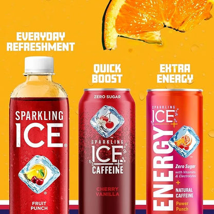 Sparkling Ice, Fruit Punch Sparkling Water, Zero Sugar Flavored Water, with Vitamins and Antioxidants, Low Calorie Beverag...