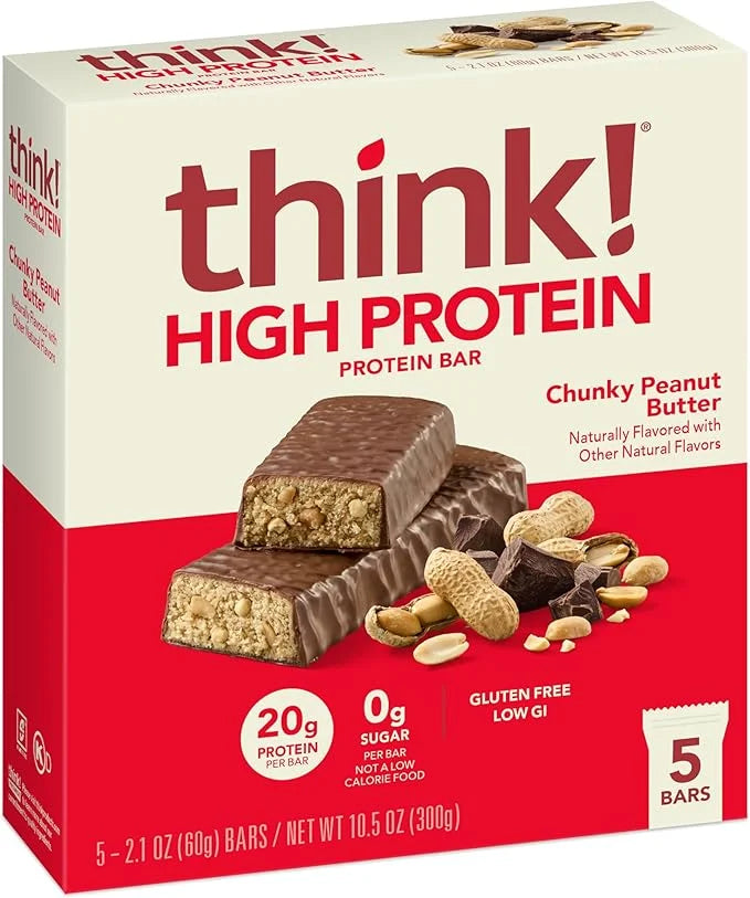 think! Protein Bars, High Protein Snacks, Gluten Free, Kosher Friendly, Chunky Peanut Butter, Nutrition Bars, 2.1 Oz per B...