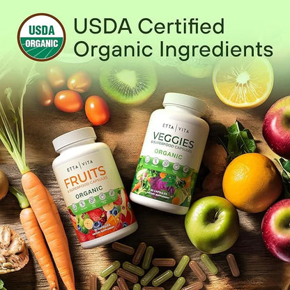 100% Organic Fruits and Veggies Supplement (USDA Organic - Made in USA) 180 Potent Fruits and Vegetable Capsules for Energ...