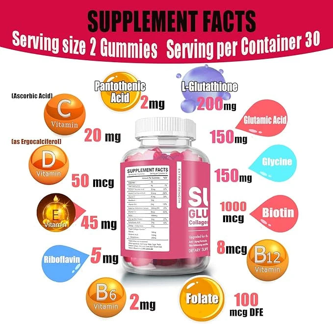 Super glutathione collagen glow gummies,Glutathione Skin Care