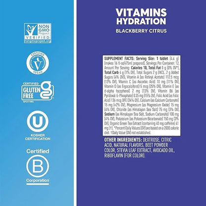 Nuun Hydration Vitamins Electrolyte Tablets + Caffeine, Blackberry Citrus, 5 Essential Electrolytes for Hydration + Vitami...
