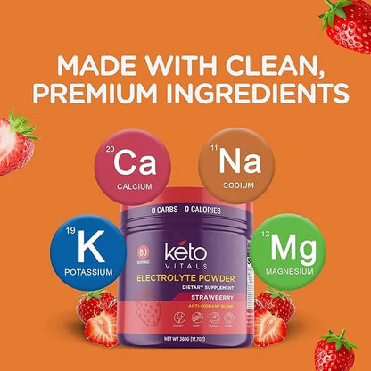 Keto Vitals Electrolytes Powder - Antioxidant Blend Electrolytes with Potassium, Magnesium, Sodium, Calcium | Keto Electro...