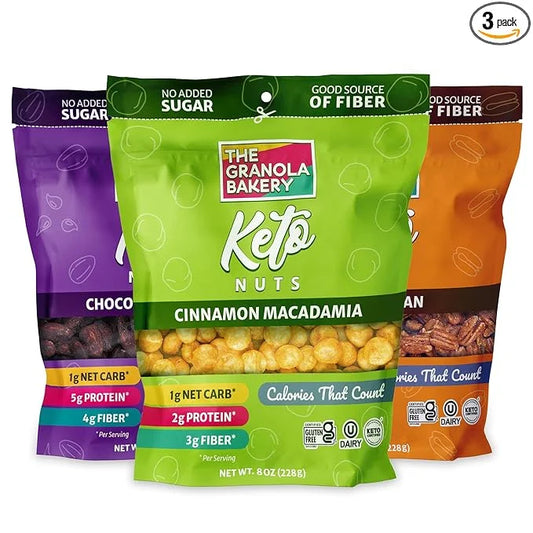 TGB Variety Keto Nuts, No Added Sugar, Gluten Free, Healthy Low Carb Snack, 8oz Bags (Pack of 3) - Product Image