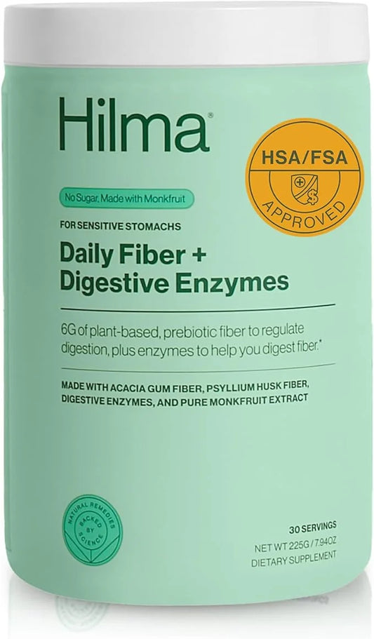 Hilma Daily Fiber and Digestive Enzymes, Fiber Supplement Powder with Prebiotics and Enzymes Formulated with Psyllium Husk...