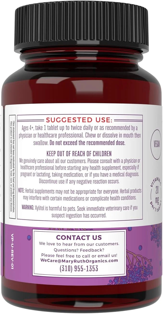 MaryRuth's Elderberry + Vitamin C Chewable Tablets 3 Month 90 Servings