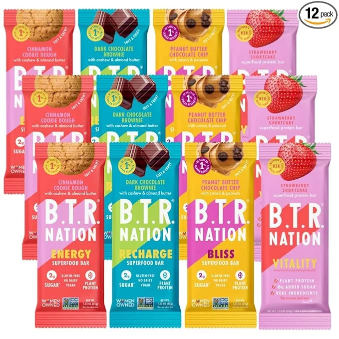 B.T.R. Bar Superfood Keto Protein Bars, Plant Based Vegan Protein, Low Carb Food, Low Calorie, Gluten Free, No Sugar Alcoh...