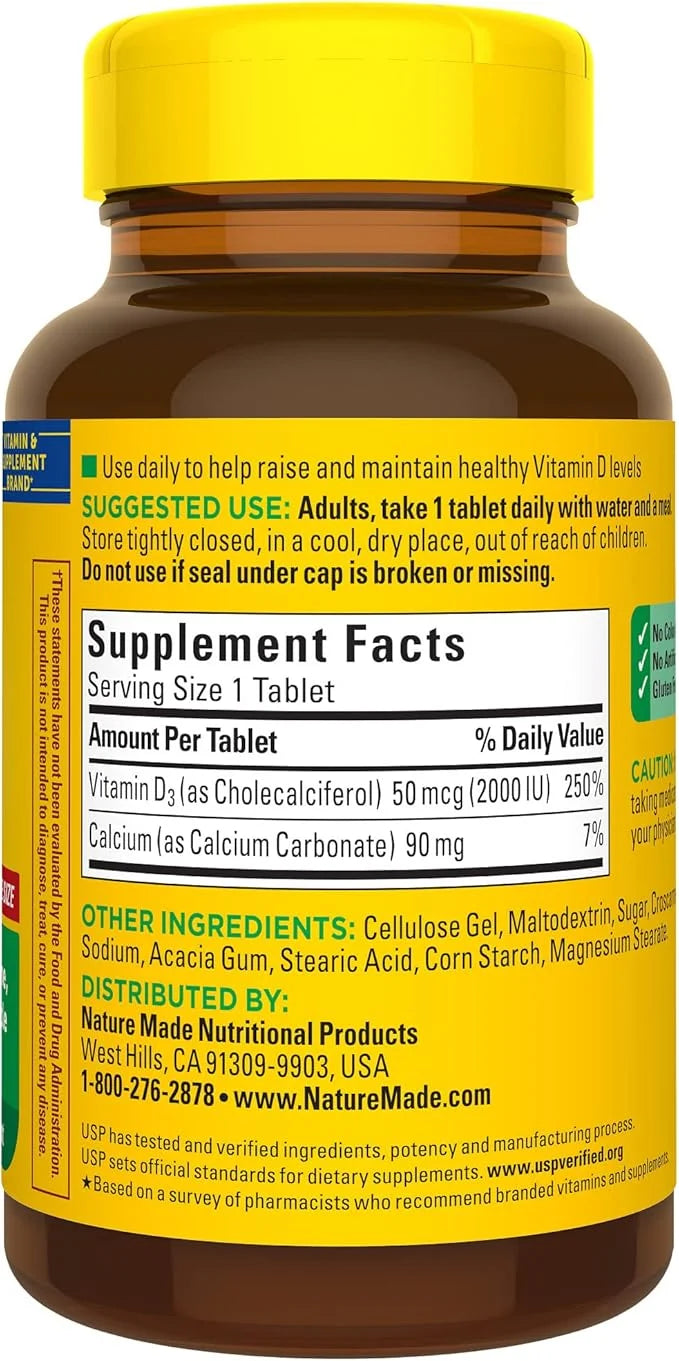 Nature Made Vitamin D3 2000 IU (50 mcg), 220 Tablets, 220 Day