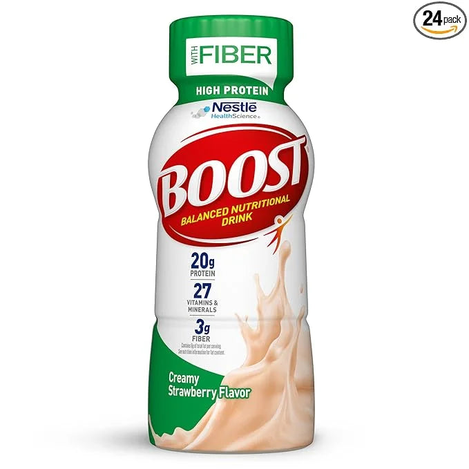 BOOST High Protein with Fiber Ready to Drink Complete Nutritional Drink, Creamy Strawberry, 8 fl oz Bottle, 24 Pack - Prod...