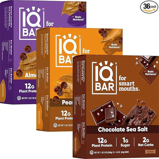 IQBAR Brain and Body Plant Protein Bars - Chocolate Lovers Variety - 36-Count Low Carb - Gluten Free, High Fiber, Vegan Sn...