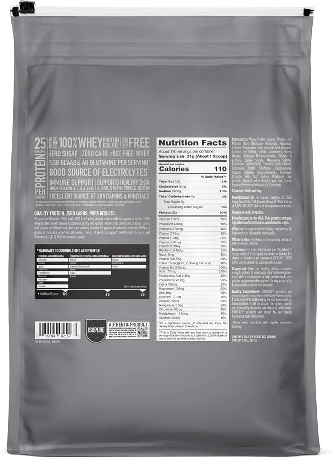Isopure Zero Carb 100% Pure Whey Isolate Protein Powder, Lactose Free, Gluten Free, With Vitamins, Cookies & Cream, 25g Pr...
