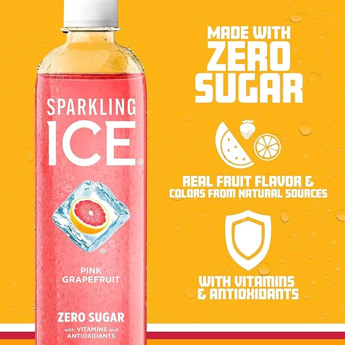Sparkling Ice, Pink Grapefruit Sparkling Water, Zero Sugar Flavored Water, with Antioxidants and Vitamins, Zero Sugar, 17 ...