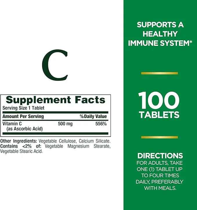 Nature's Bounty Vitamin C Tablets, Vitamin 500mg, 100 100 Count