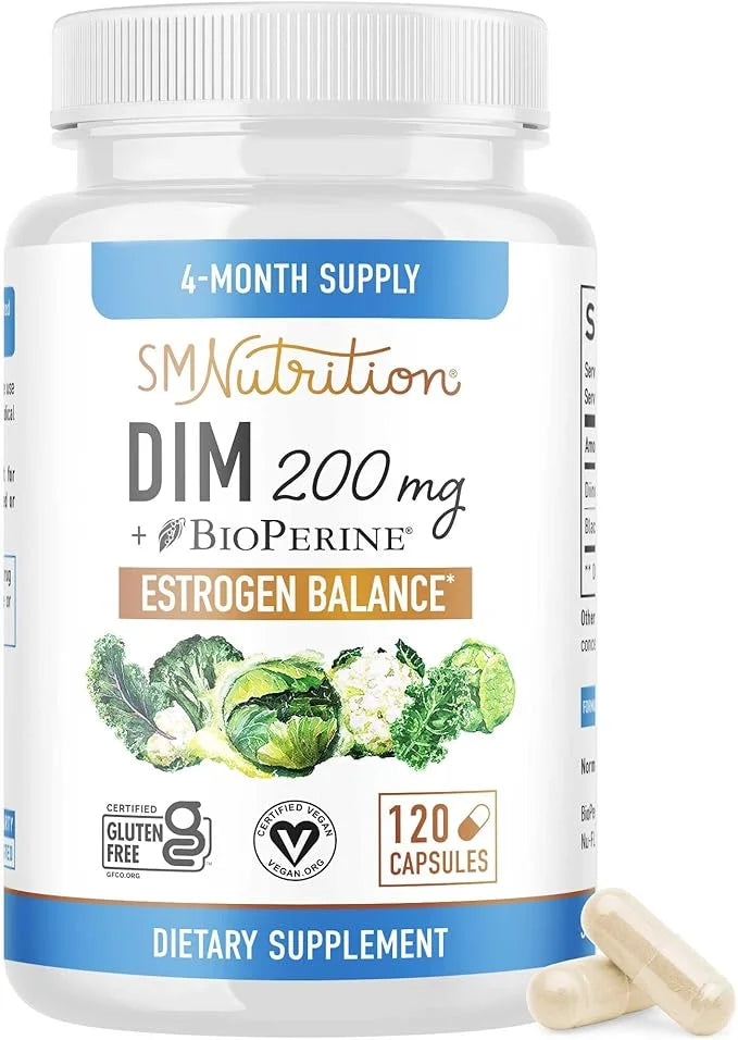 DIM Supplement 200 mg (120 Ct) | Estrogen Balance for Women & Men | Hormone Balance, Hormonal Acne Supplements, Menopause,...