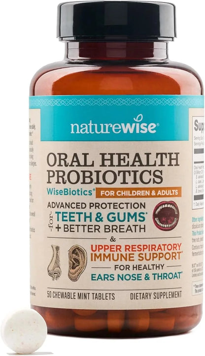 NatureWise Oral Probiotics for Teeth & Gums & Fresh Breath* - Chewable Sugar-Free Mint Tablet - Dental Support for Kids & ...