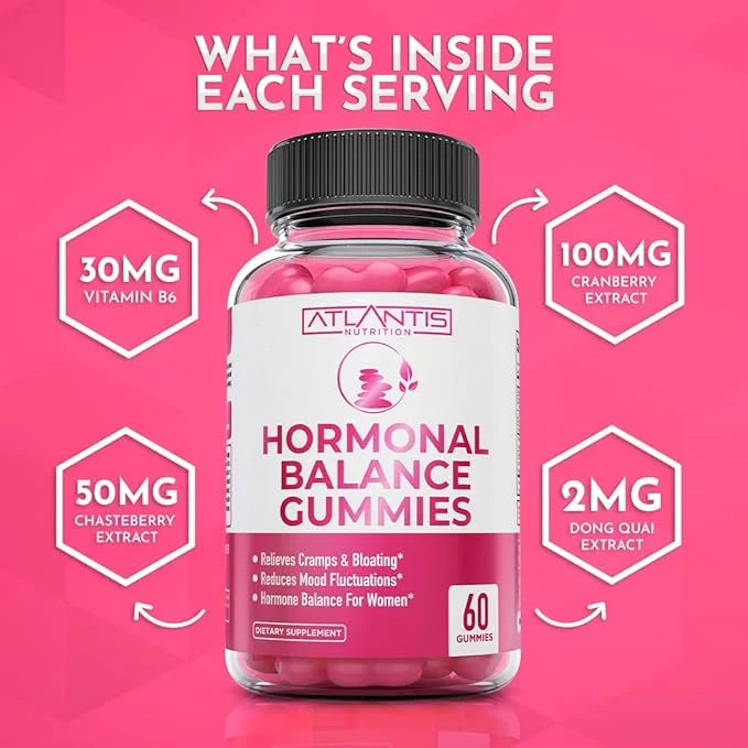 Atlantis Nutrition Hormonal Balance for Women & PMS Relief Gummies - Alleviates Cramps, Bloating, Mood Swings, Hot Flashes...