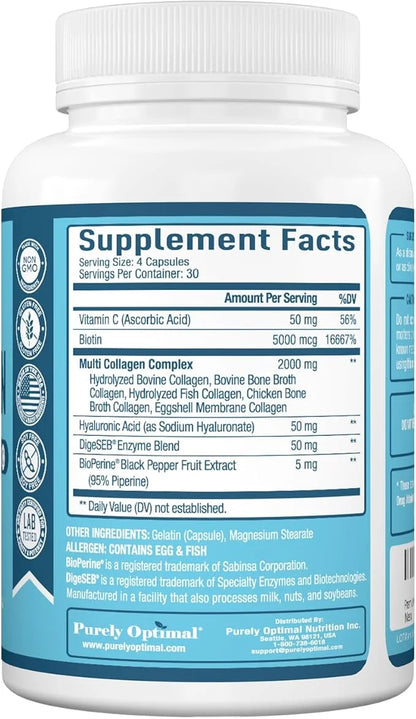 Premium Multi Collagen Peptides (Types I, II, II, V, X) - Collagen Pills for Skin Care, Hair Growth, Nails & Joints - Vita...