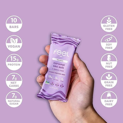 Feel Vegan Protein Bars | Caramel Sea Salt | Keto | Gluten Free | Organic | Maca | 15g Plant Protein | Low Carb | High Pro...