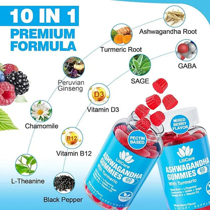 2 Pack Ashwagandha Gummies for Immune 2000mg Organic 120 Count