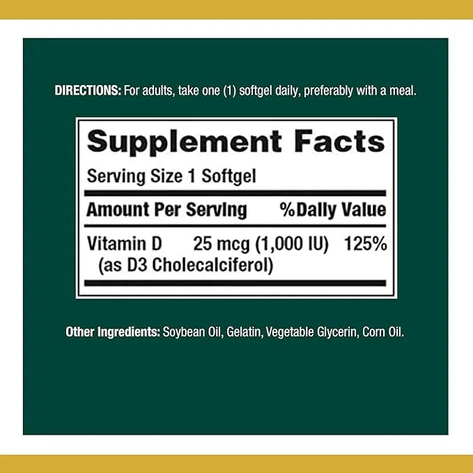 Nature's Bounty Vitamin D3, 1000IU, High 120 Softgels, 4