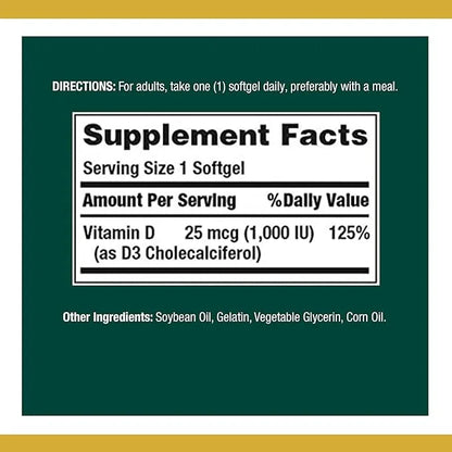 Nature's Bounty Vitamin D3, 1000IU, High 120 Softgels, 4