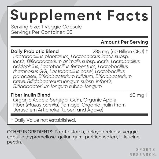 Sports Research Daily Probiotics with Prebiotics, 60 Billion CFU - Vegan Capsules for Gut Health & Digestive Support, Prob...