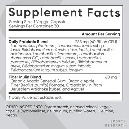 Sports Research Daily Probiotics with Prebiotics, 60 Billion CFU - Vegan Capsules for Gut Health & Digestive Support, Prob...
